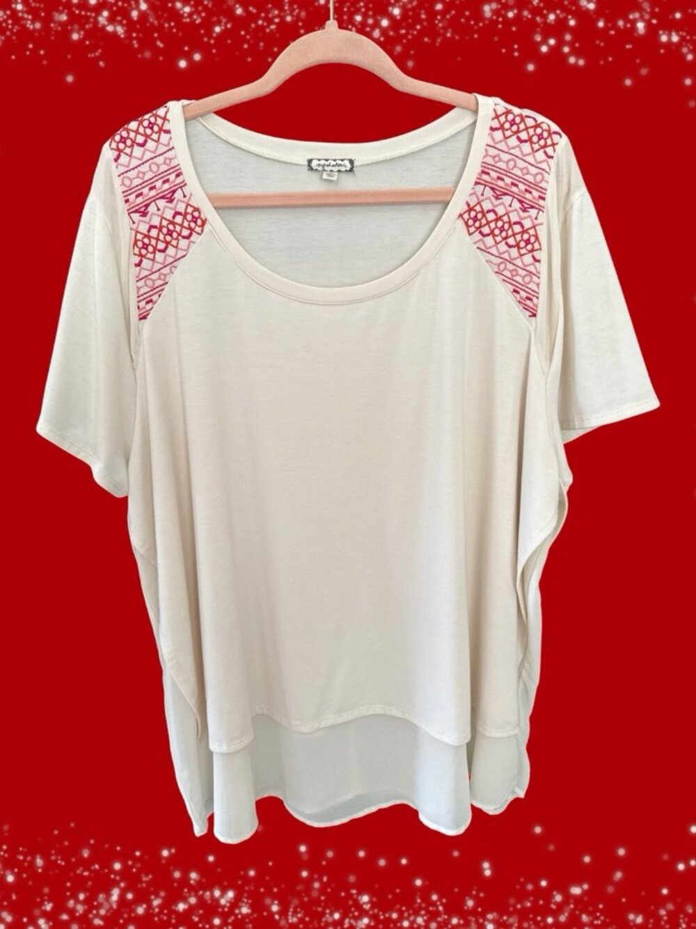 Eyeshadow Women's Ivory  Tiered Embroidered Top-Size 3X
